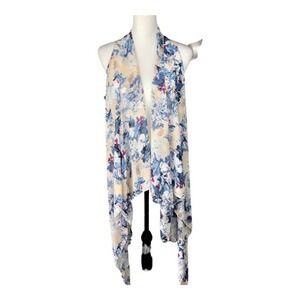 Sleeveless Draped Floral Fairycore Print Open Front Cardigan Vest Duster S/M